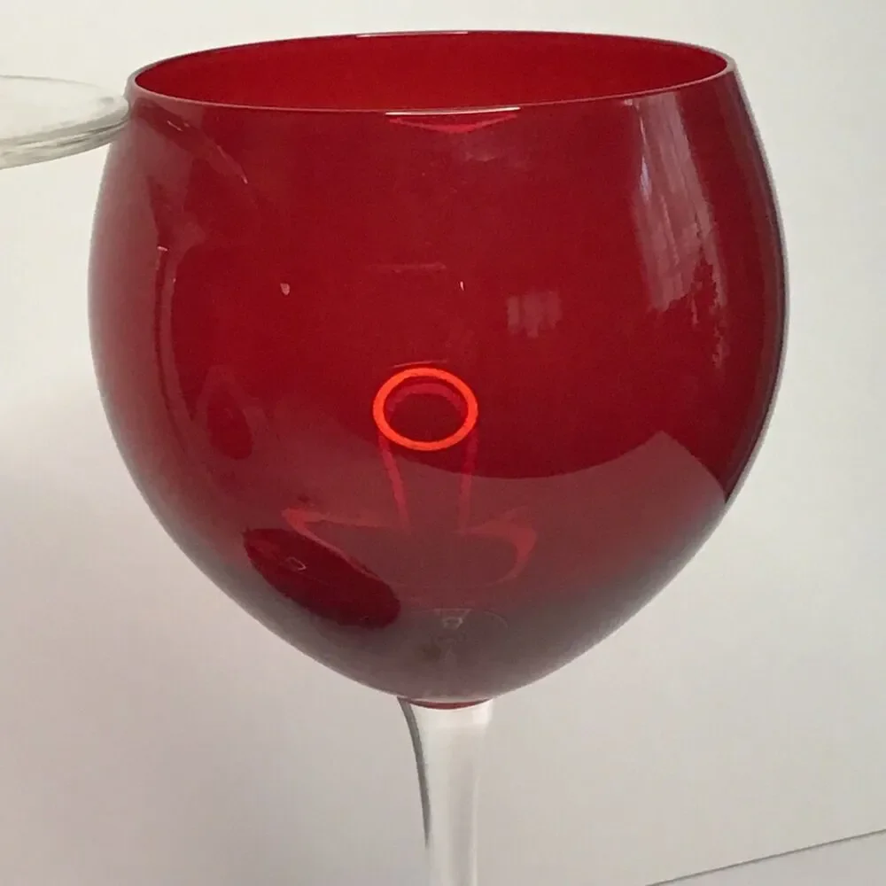 Lenox Holiday Gems (Set of 4) Ruby Red Balloon Crystal Wine Glasses 8 7/8